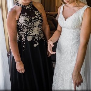 David’s Bridal Metallic Embroidered Jersey Chiffon Halter Dress - Cachet